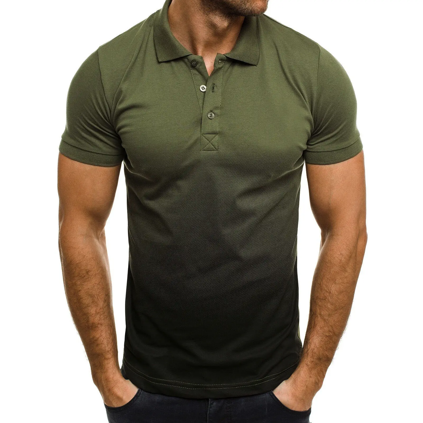 Men 3D Sports Polo Shirt Olive Green Slim Fit — feature 12