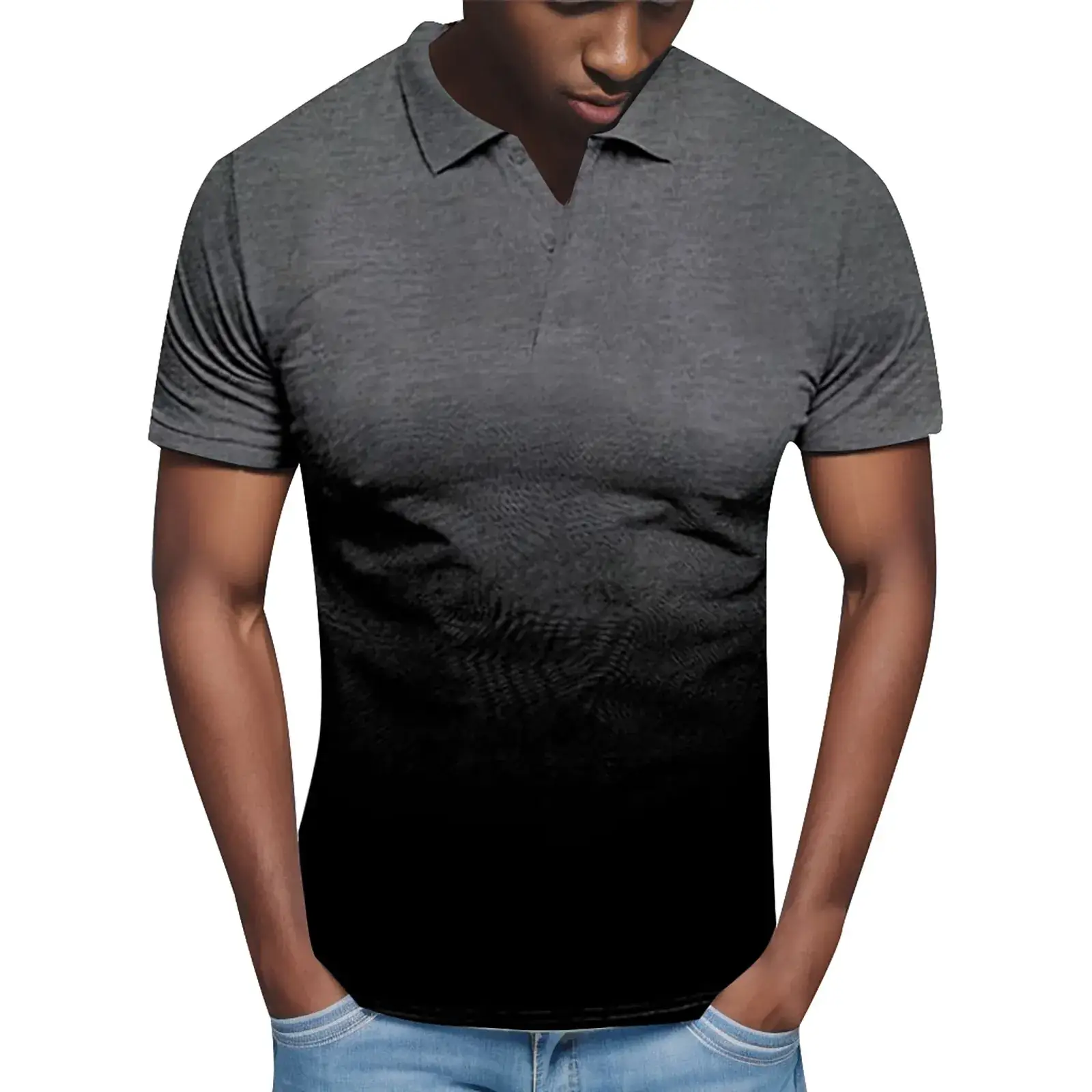 Men 3D Sports Polo Shirt Olive Green Slim Fit