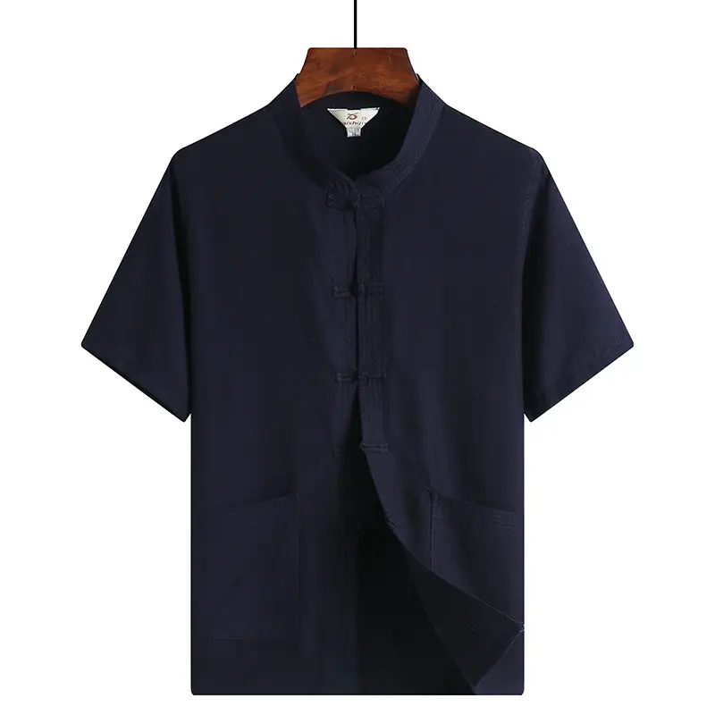Men Linen Short Sleeve Suit Light Blue Button Front - Image 9