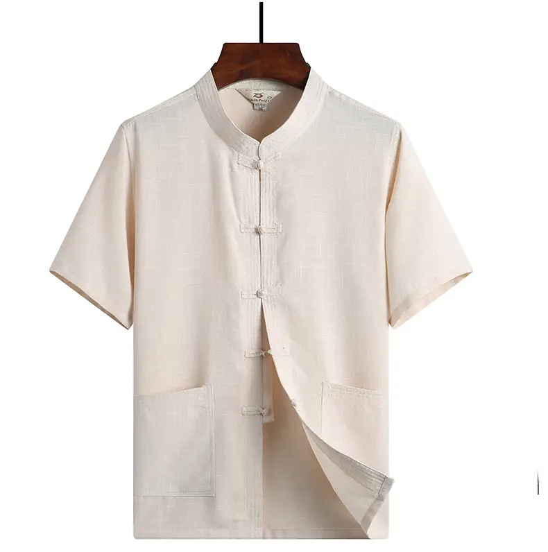 Men Linen Short Sleeve Suit Light Blue Button Front — feature 11