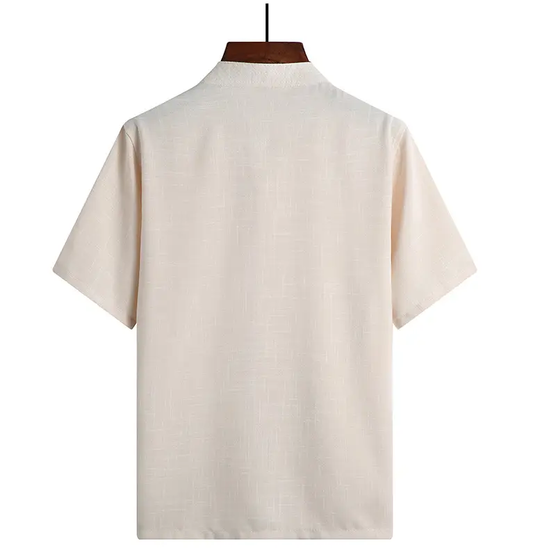 Men Linen Short Sleeve Suit Light Blue Button Front — feature 12