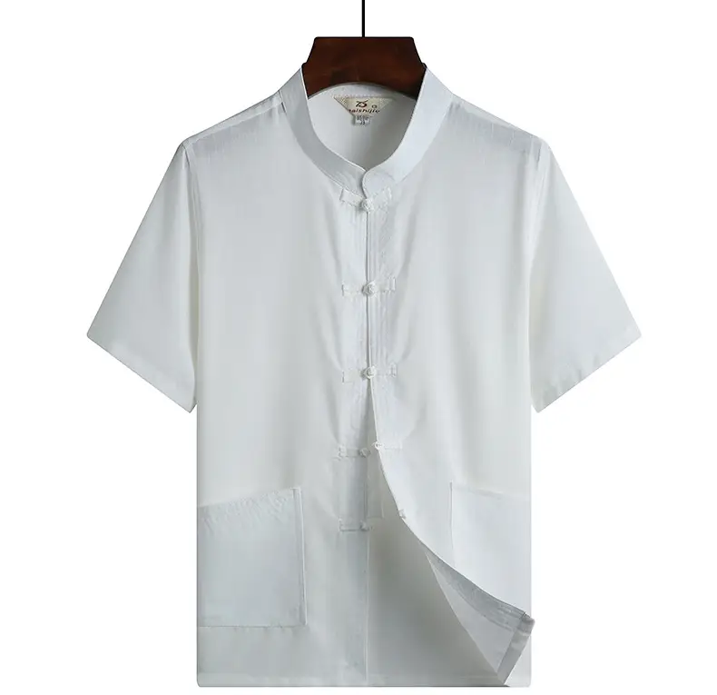 Men Linen Short Sleeve Suit Light Blue Button Front — feature 13