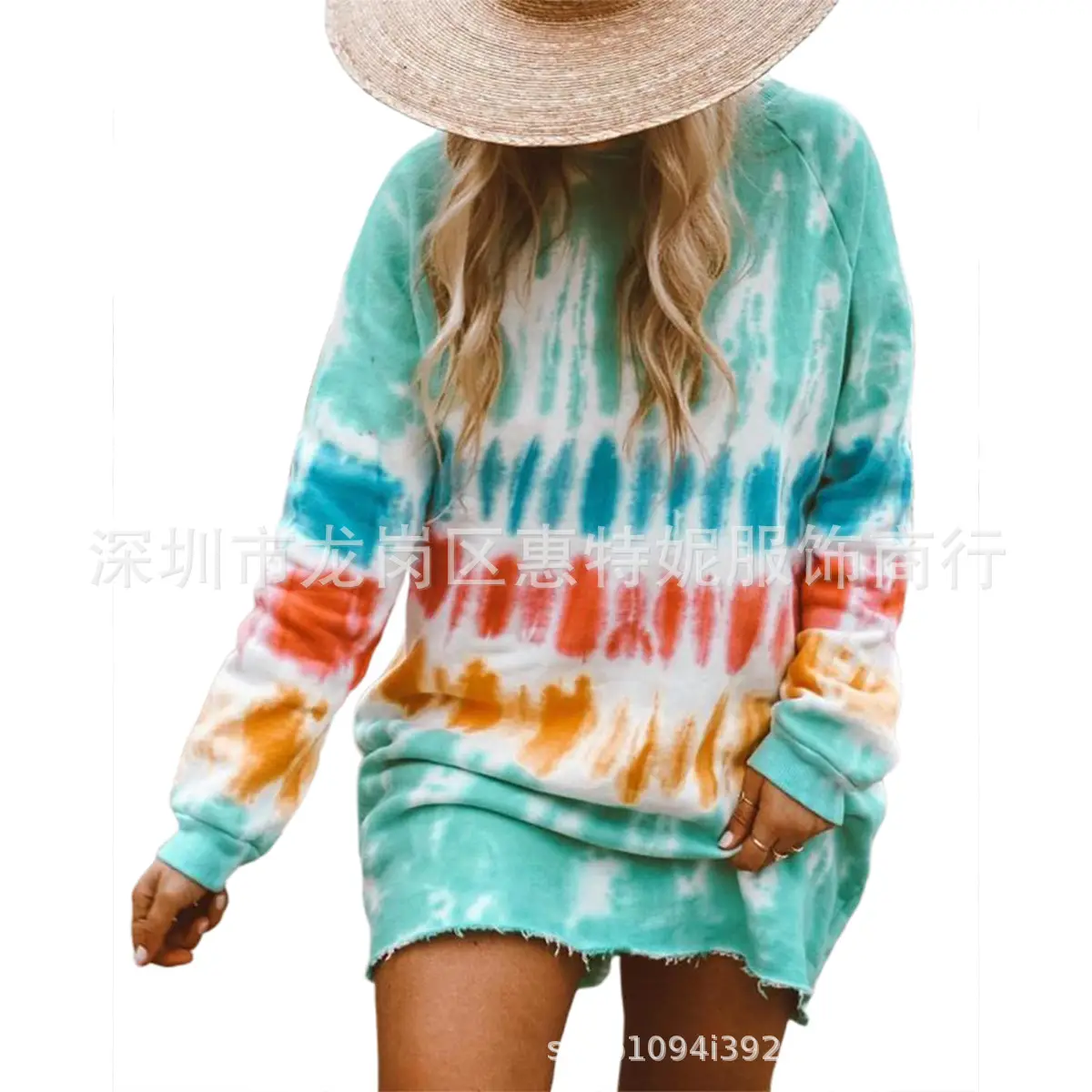 Rainbow Tie-Dye Long Sleeve Women's Dress - Image 11