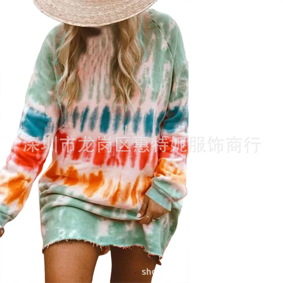 Rainbow Tie-Dye Long Sleeve Women's Dress - Image 4