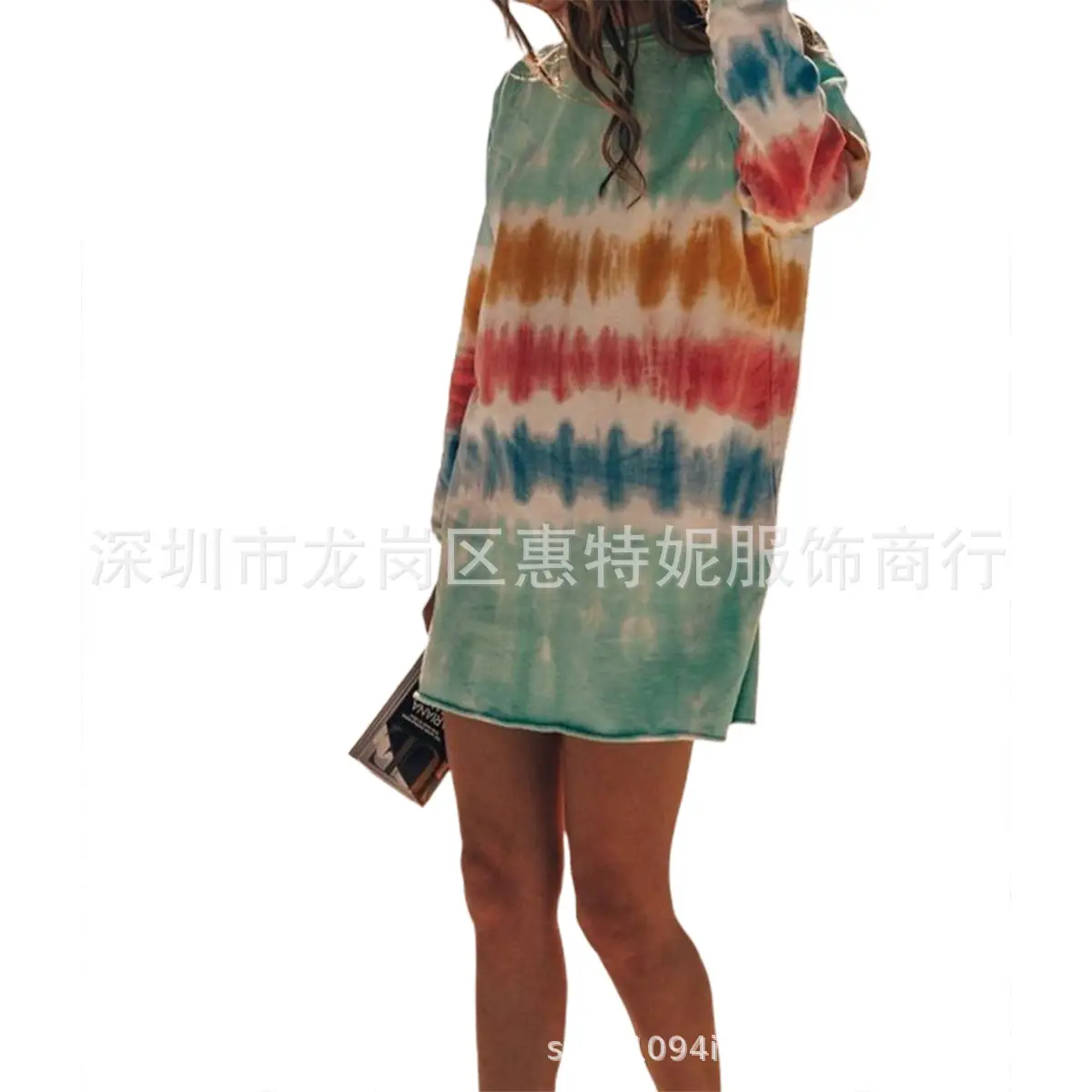 Rainbow Tie-Dye Long Sleeve Women's Dress - Image 12
