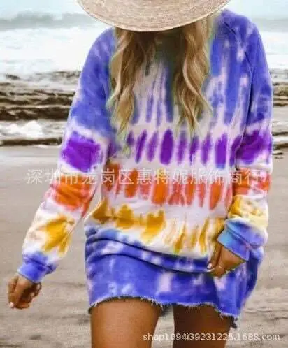 Rainbow Tie-Dye Long Sleeve Women's Dress - Image 3
