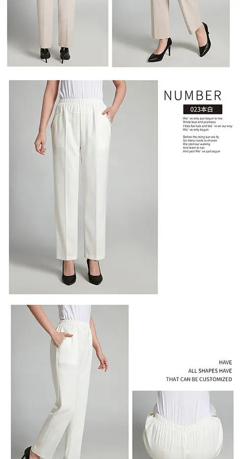 Women Cotton Linen Ankle Pants Black Elastic High Waist — feature 10