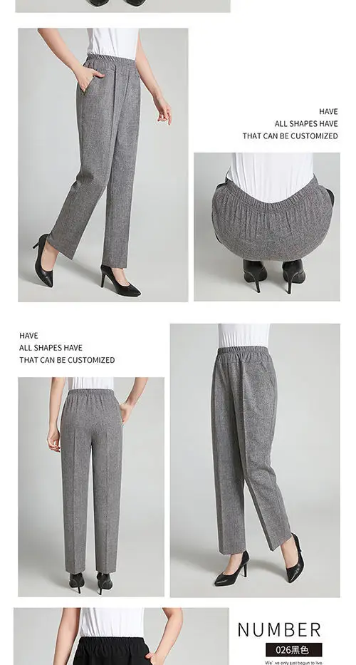 Women Cotton Linen Ankle Pants Black Elastic High Waist — feature 12