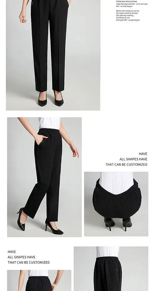 Women Cotton Linen Ankle Pants Black Elastic High Waist — feature 13