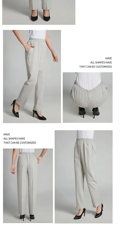 Women Cotton Linen Ankle Pants Black Elastic High Waist — feature 16