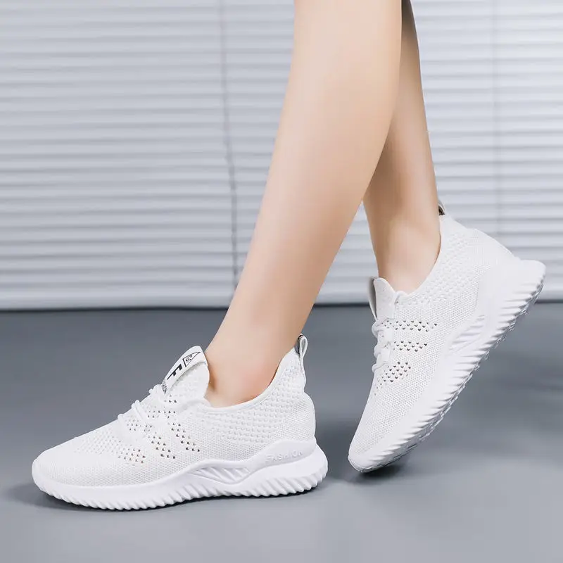 Women's Shoes, Autumn Fly-Knit White Shoes, Women's Trendy Casual Shoes, Women's Sports Shoes, Height-Increasing Flat Shoes, Breathable Flat Heels - Image 7