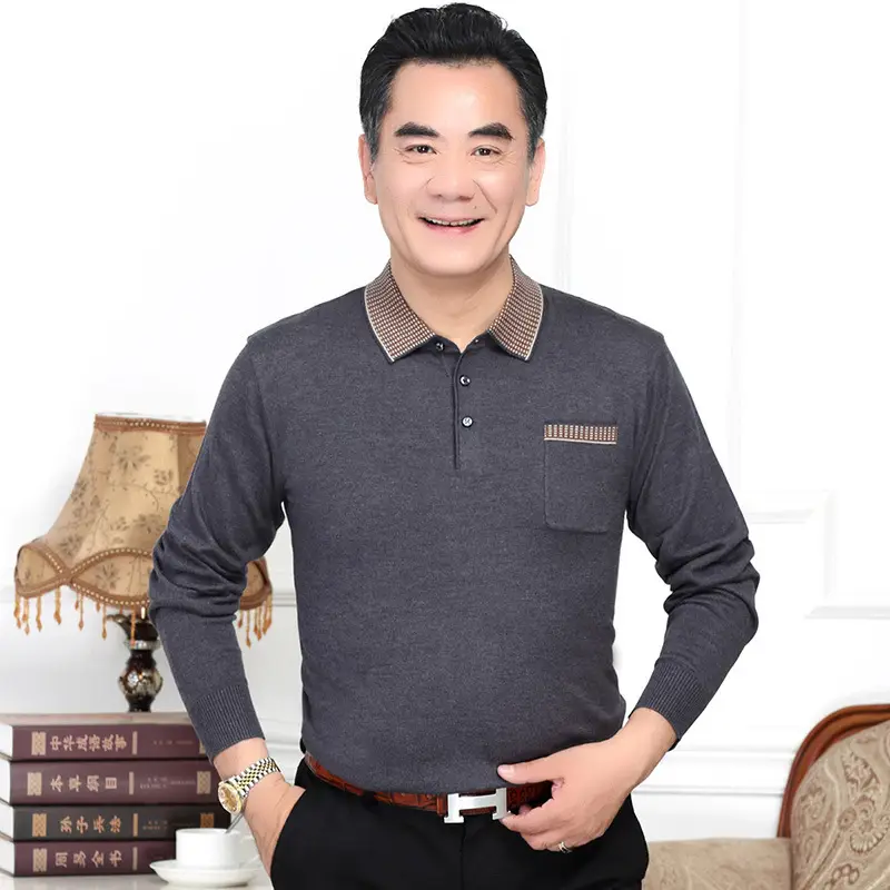 Men Navy Blue Long Sleeve T-Shirt with Real Pocket - Image 2