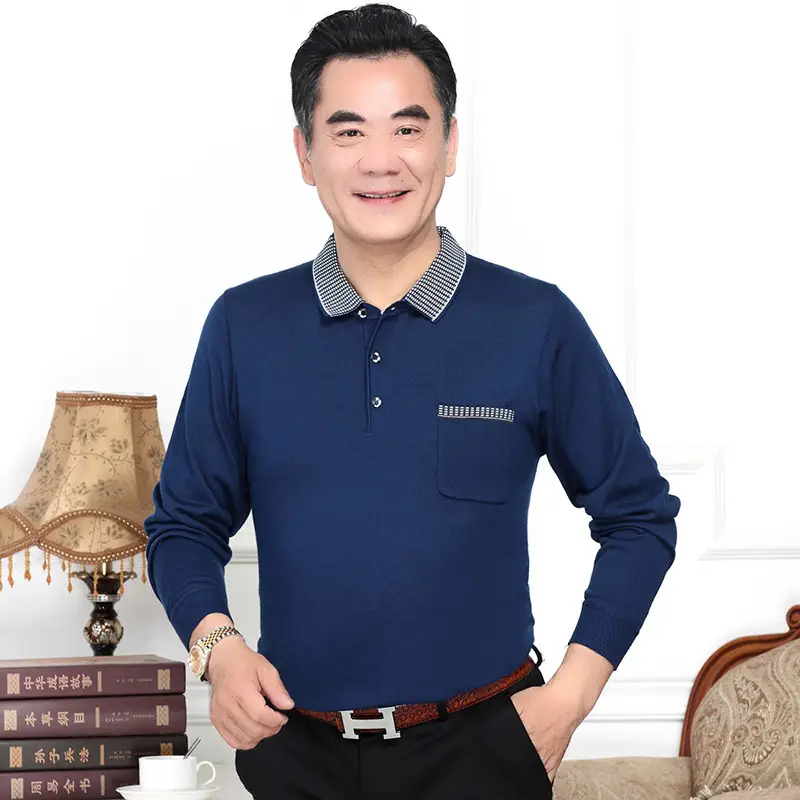 Men Navy Blue Long Sleeve T-Shirt with Real Pocket - Image 4