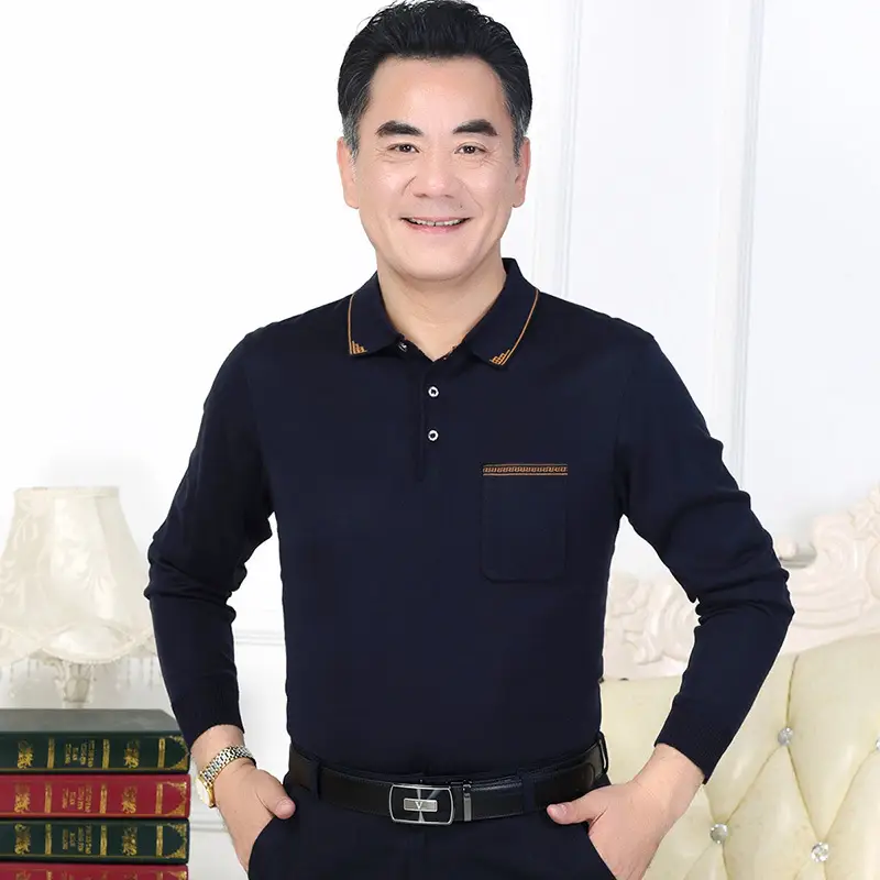 Men Navy Blue Long Sleeve T-Shirt with Real Pocket - Image 5