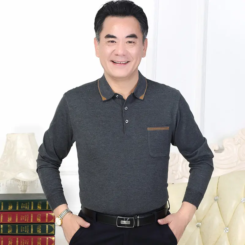 Men Navy Blue Long Sleeve T-Shirt with Real Pocket - Image 6