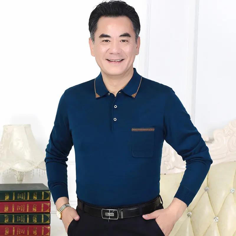 Men Navy Blue Long Sleeve T-Shirt with Real Pocket - Image 7