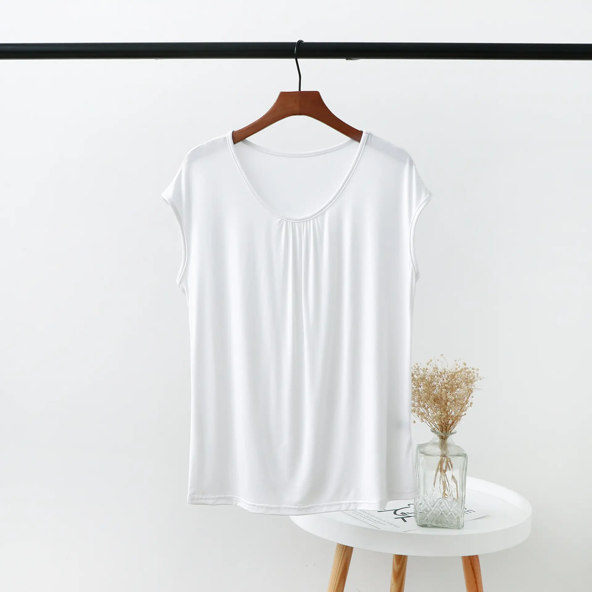Women's White Short Sleeve T-Shirt Modal Fabric - Image 3