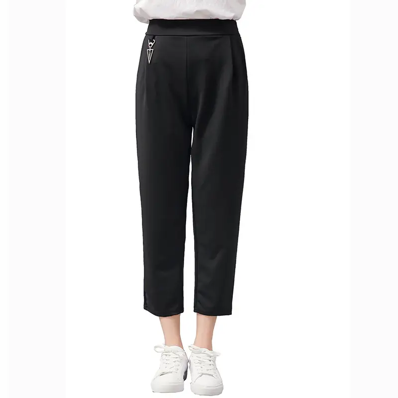 Women Cropped Pants with Metal Embellishments Solid Color - Image 2