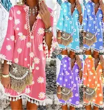 New European Women's Petal Sleeve Dress with Tassels — feature 3