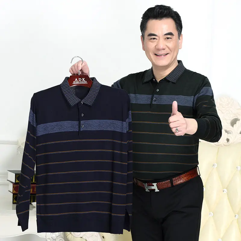 Dad Long Sleeve Striped T-Shirt Navy Blue - Image 7