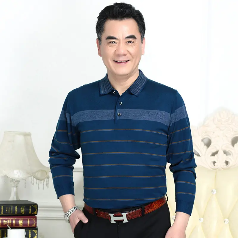 Dad Long Sleeve Striped T-Shirt Navy Blue - Image 3