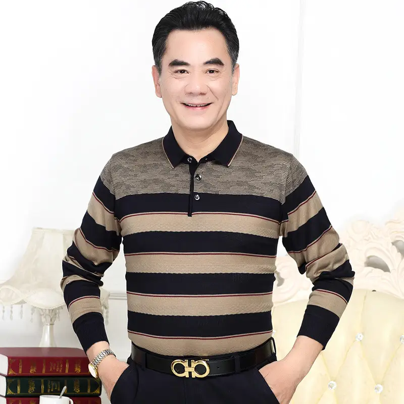 Dad Long Sleeve Striped T-Shirt Navy Blue - Image 4