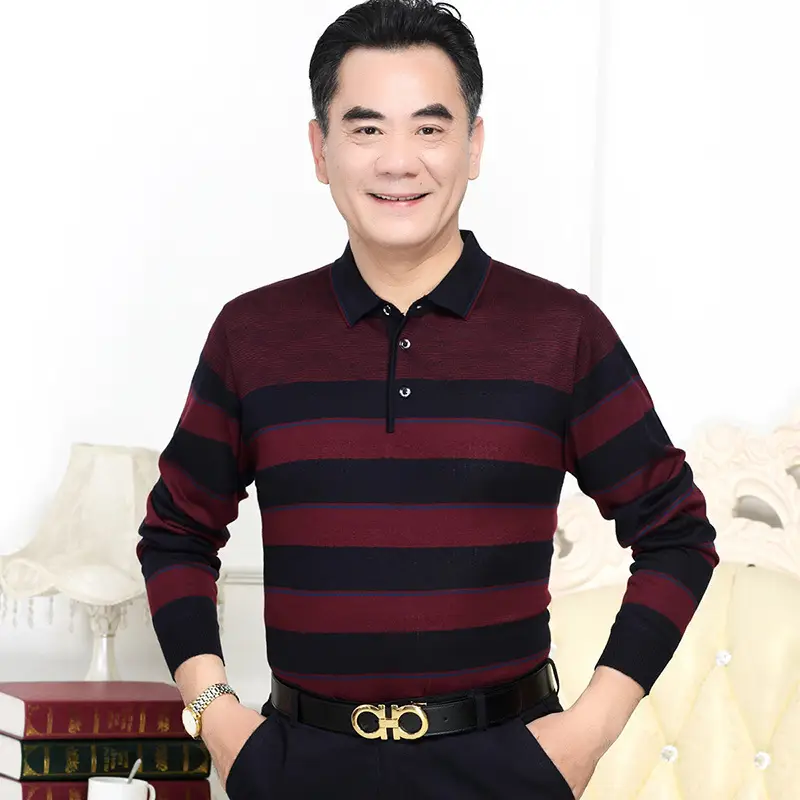 Dad Long Sleeve Striped T-Shirt Navy Blue - Image 6