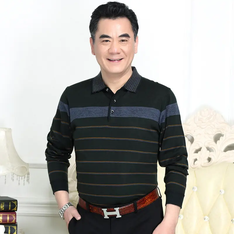 Dad Long Sleeve Striped T-Shirt Navy Blue - Image 2