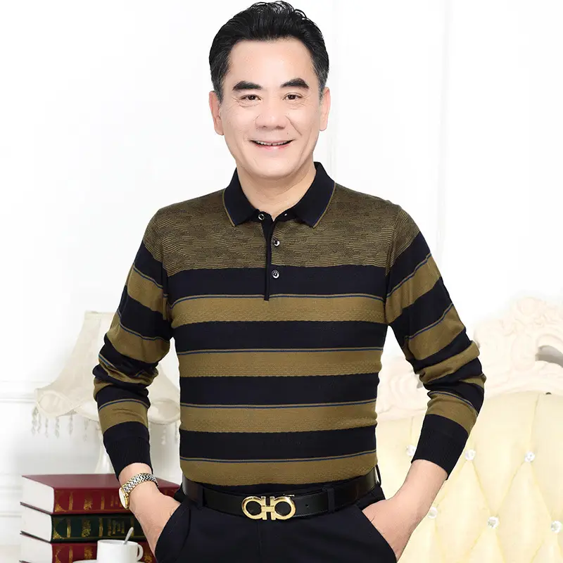 Dad Long Sleeve Striped T-Shirt Navy Blue - Image 5