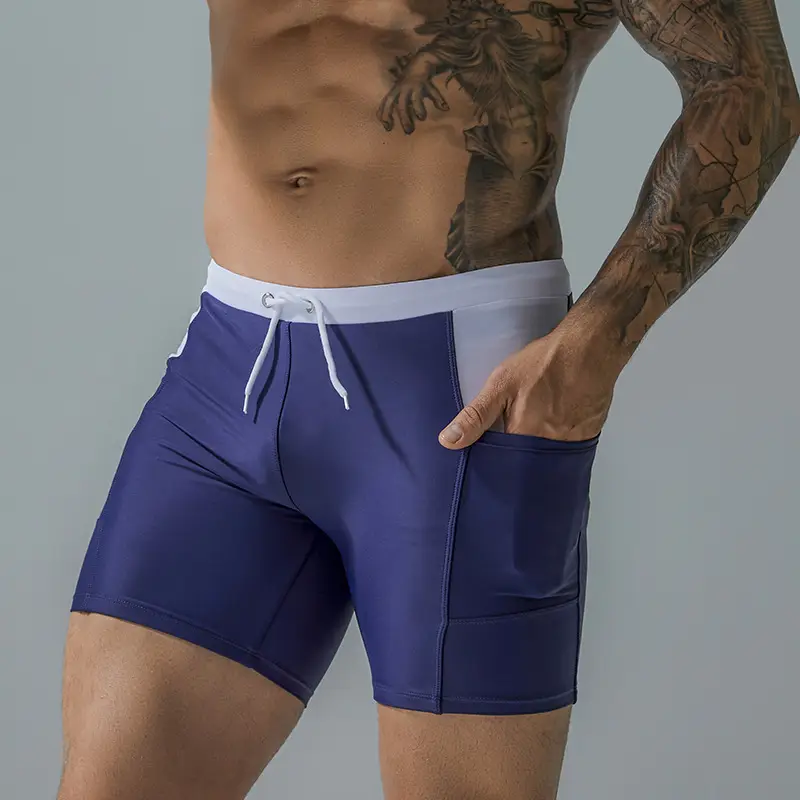 Men Hot Spring Swimming Trunks Blue Large - Image 5