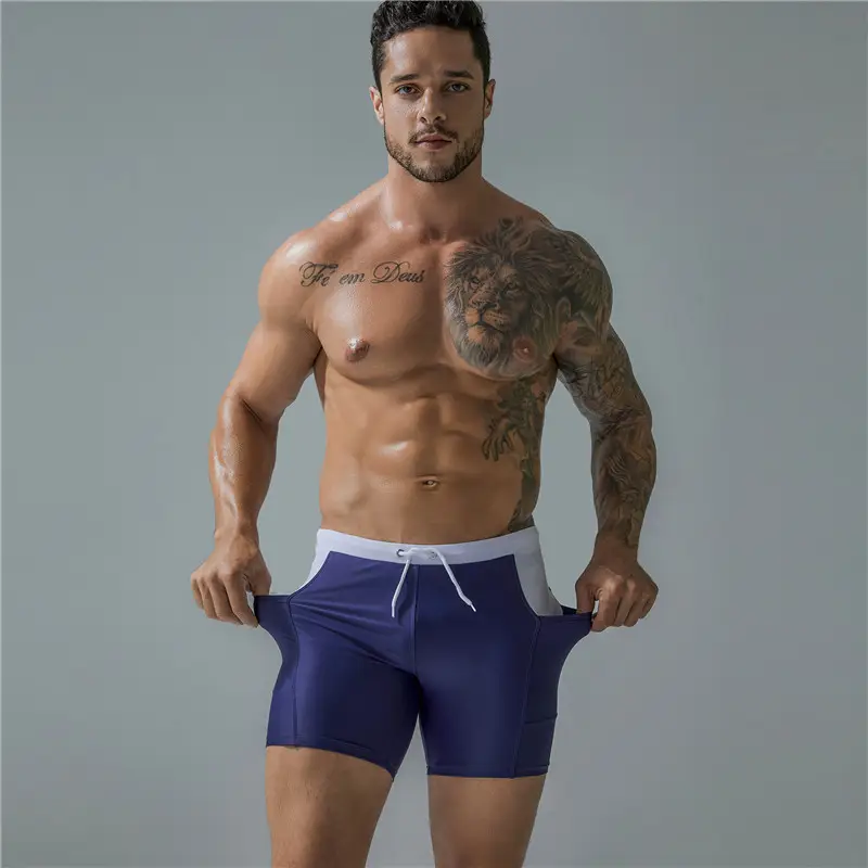 Men Hot Spring Swimming Trunks Blue Large - Image 7