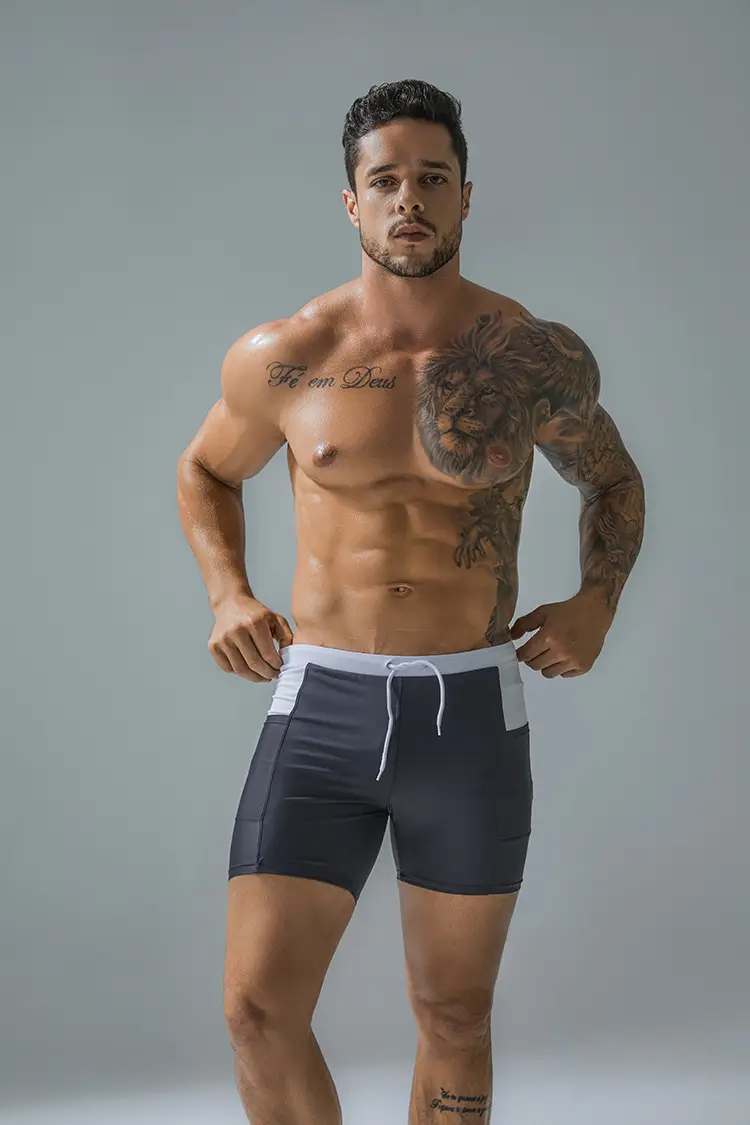 Men Hot Spring Swimming Trunks Blue Large - Image 2