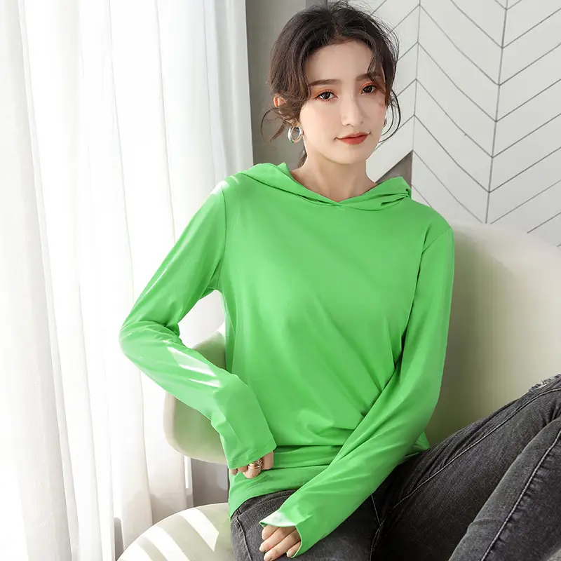 Women Green Hooded Sweatshirt Casual Top with Plaid Bottom