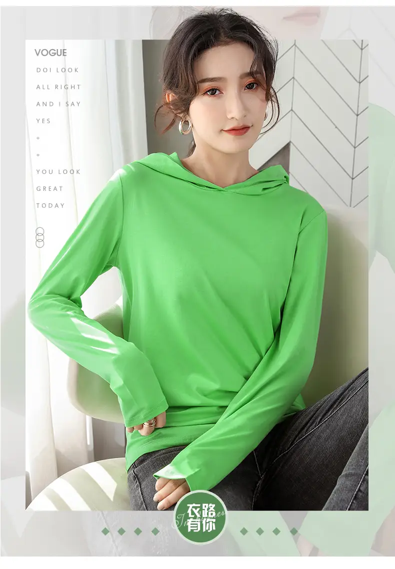 Women Green Hooded Sweatshirt Casual Top with Plaid Bottom — feature 1
