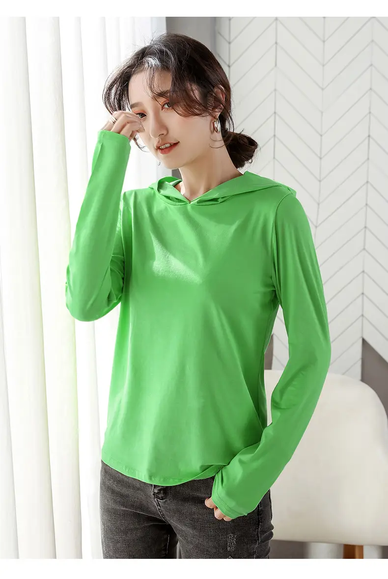 Women Green Hooded Sweatshirt Casual Top with Plaid Bottom — feature 11