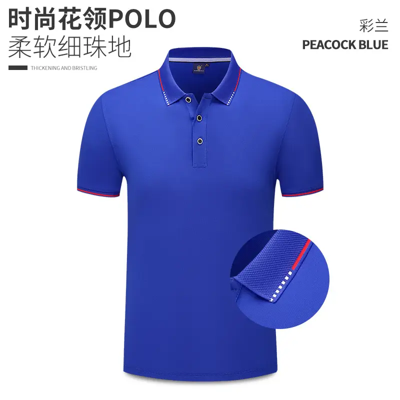 Men Blue Polo T-Shirt Short Sleeve Fixed Ogo Workwear - Image 4