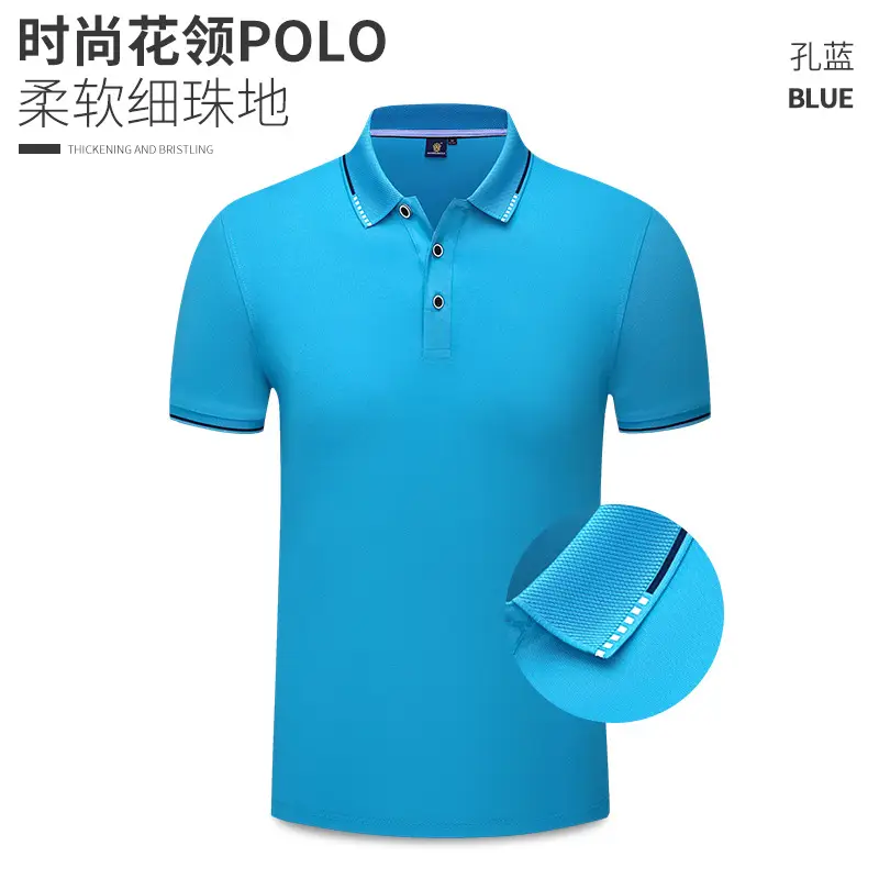 Men Blue Polo T-Shirt Short Sleeve Fixed Ogo Workwear - Image 6