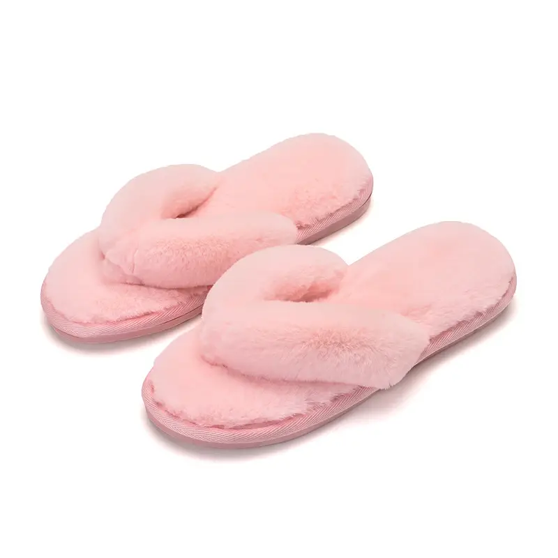 2025 New Autumn and Winter Indoor Flip-Flop Cotton Slippers Women's Anti-Slip Home Rabbit Fur Flip-Flops Export Foreign Trade Wholesale