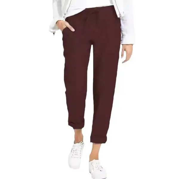 Ladies Drawstring High Waist Cotton Pants Navy Blue - Image 10