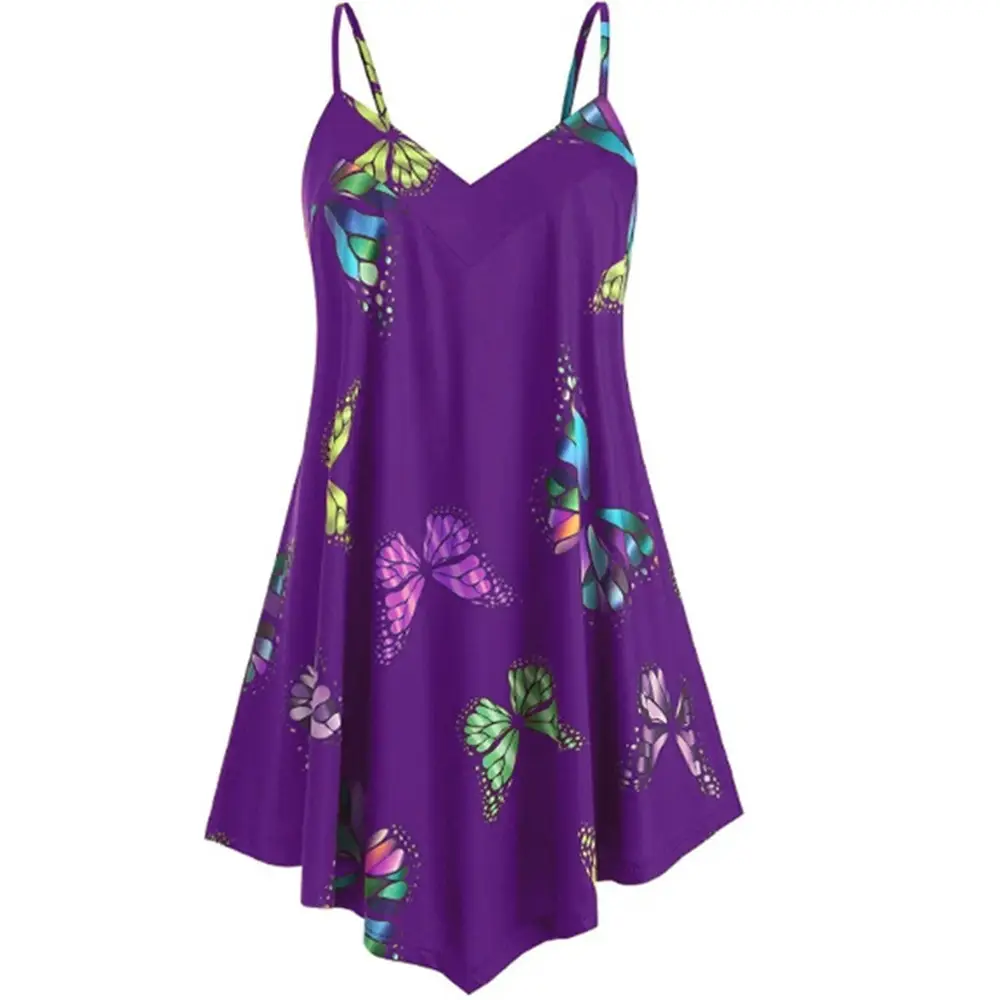 2023 Summer Butterfly Print Sling Sleeve Dress Black - Image 6