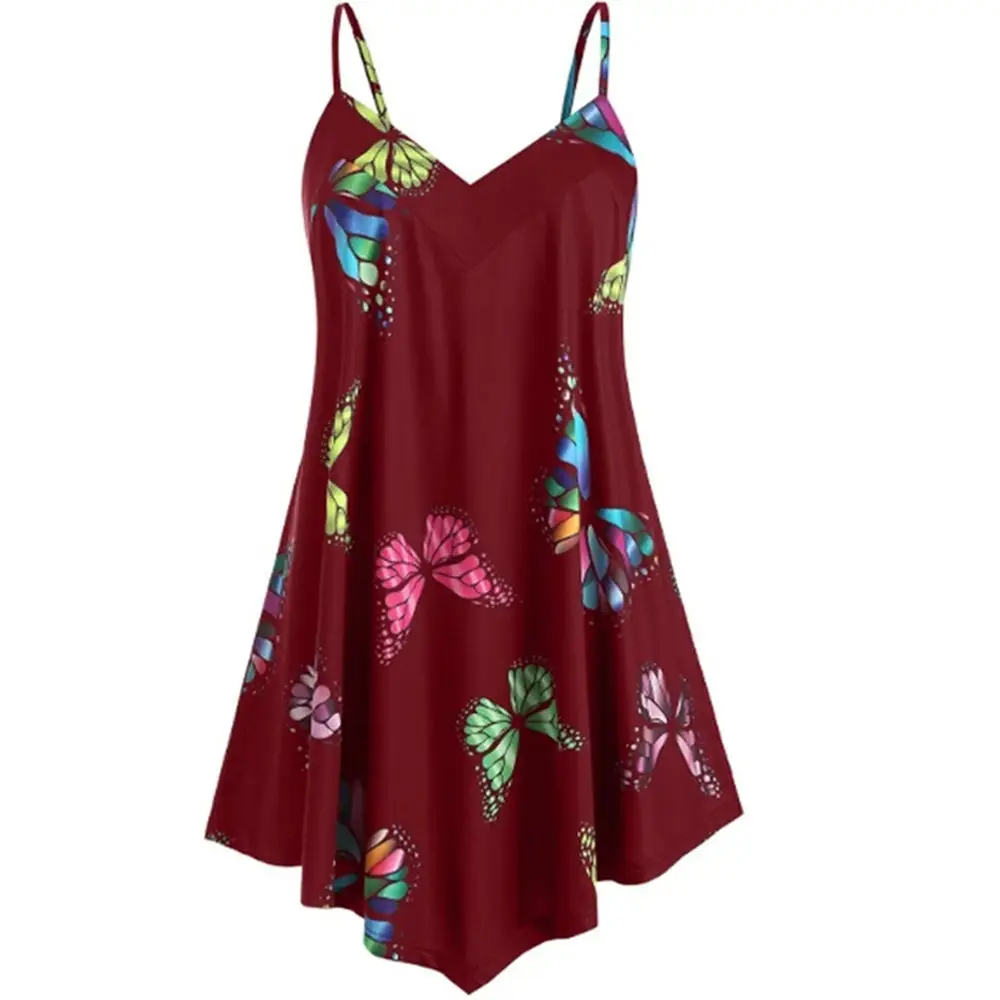 2023 Summer Butterfly Print Sling Sleeve Dress Black - Image 8