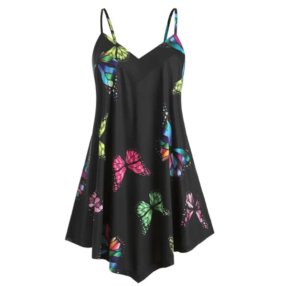 2023 Summer Butterfly Print Sling Sleeve Dress Black - Image 9