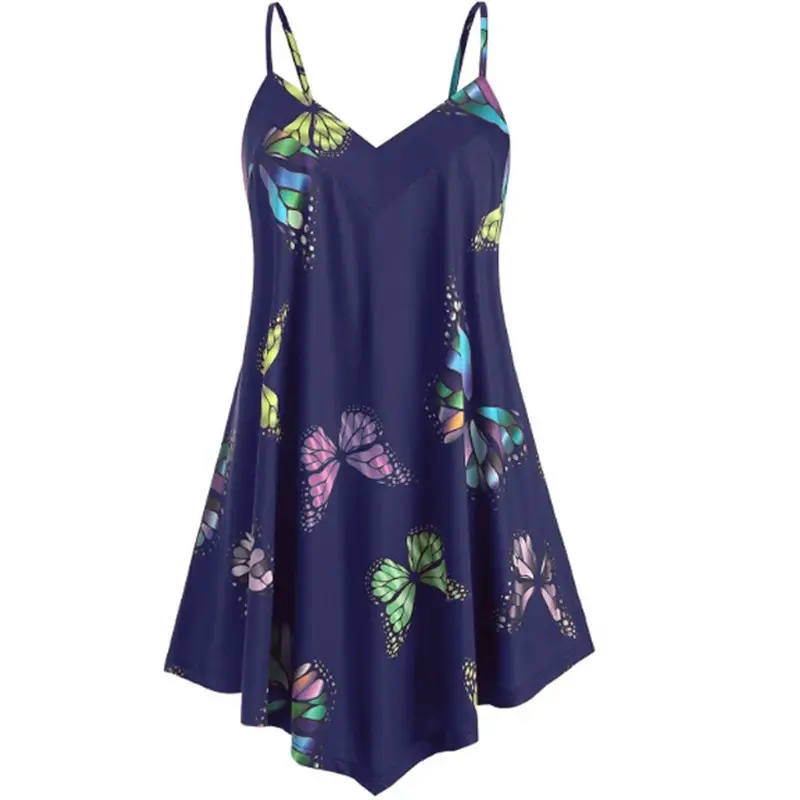 2023 Summer Butterfly Print Sling Sleeve Dress Black - Image 4