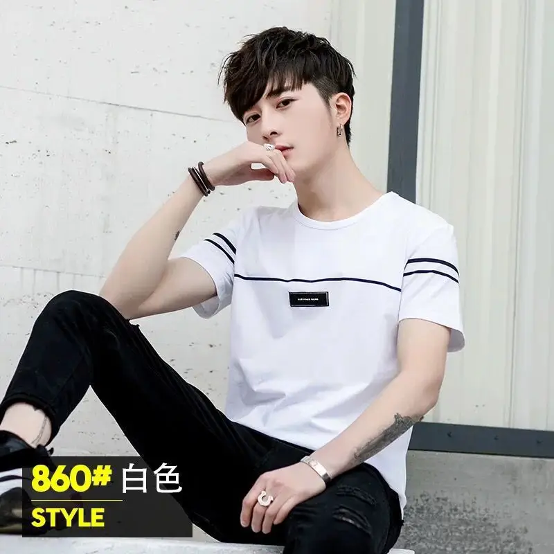 Men Grey Short Sleeve Round Neck T-Shirt 860# Style - Image 5