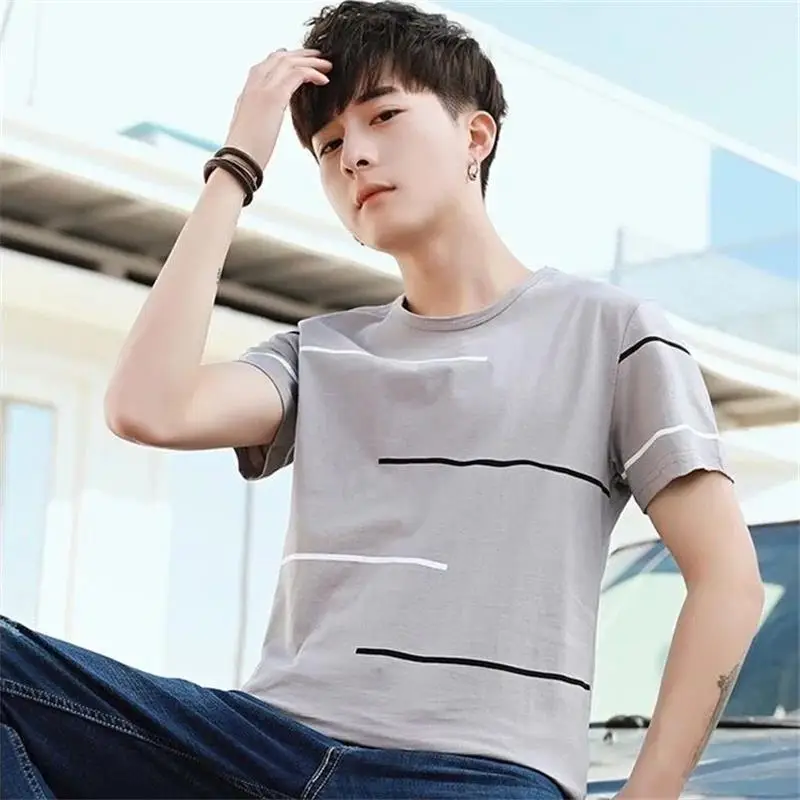 Men Grey Short Sleeve Round Neck T-Shirt 860# Style - Image 4