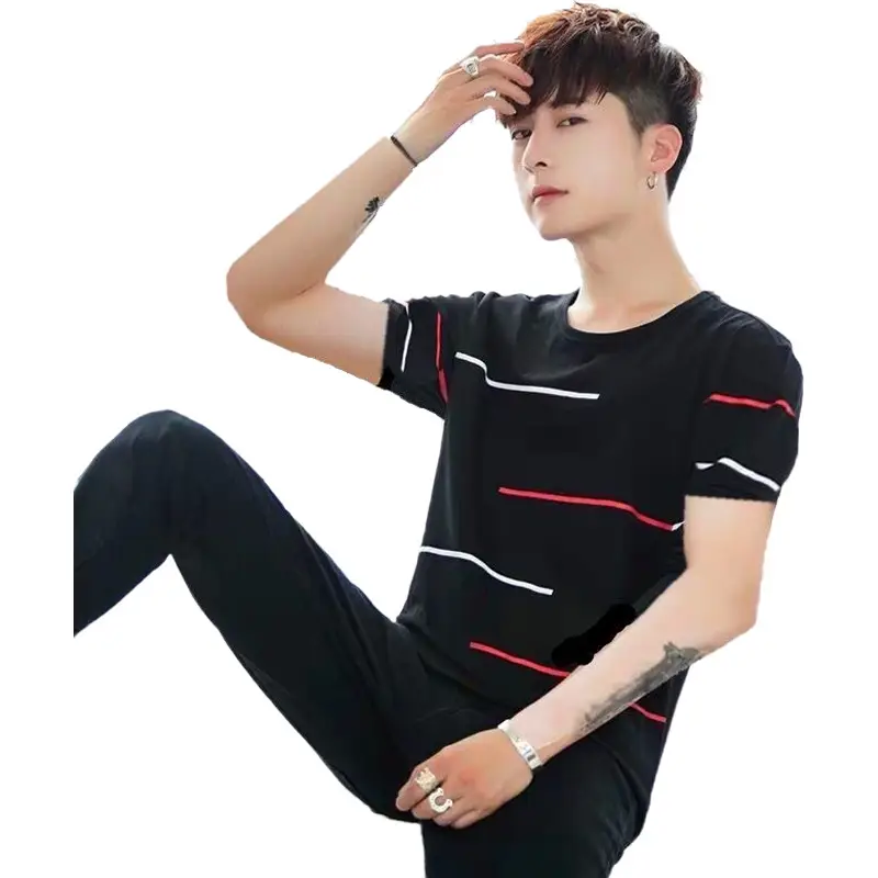 Men Grey Short Sleeve Round Neck T-Shirt 860# Style - Image 12