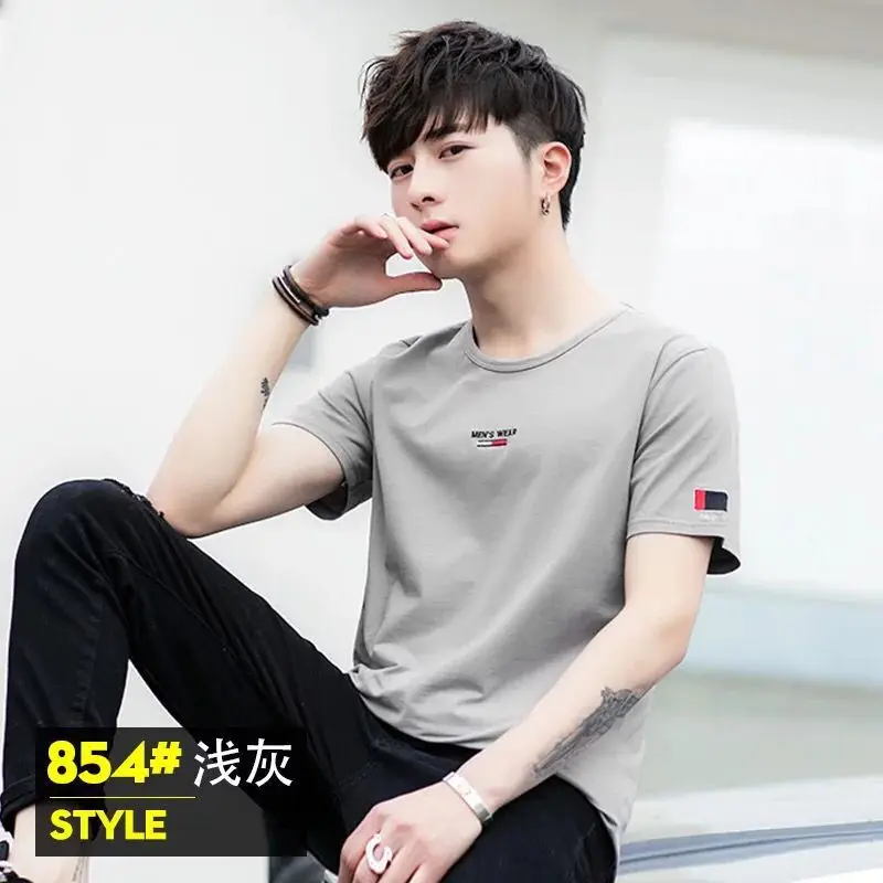 Men Grey Short Sleeve Round Neck T-Shirt 860# Style - Image 11