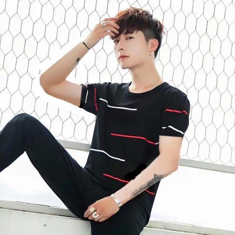 Men Grey Short Sleeve Round Neck T-Shirt 860# Style - Image 2