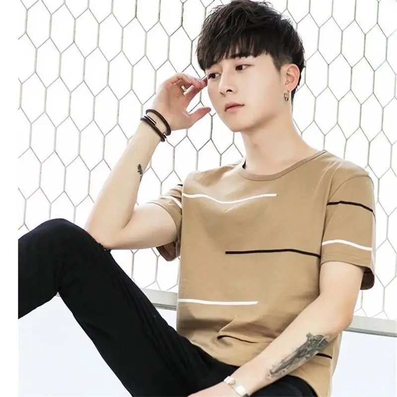 Men Grey Short Sleeve Round Neck T-Shirt 860# Style - Image 3