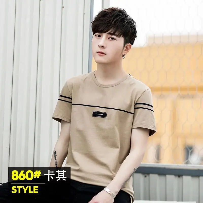Men Grey Short Sleeve Round Neck T-Shirt 860# Style - Image 6